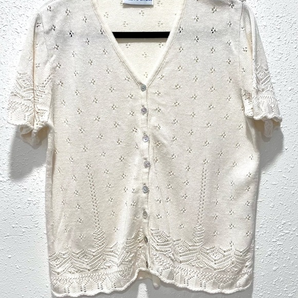 Vintage Elegant Ivory Knit Blouse with Button Detail M - Picture 5 of 8